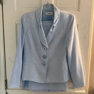 Le Suit Light Blue Women's Button Front two piece suit